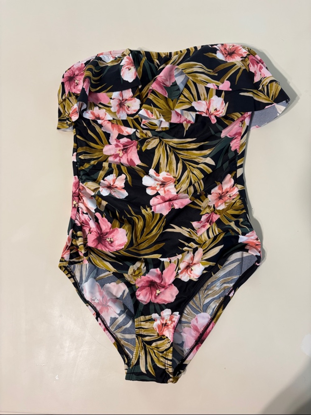 Floral Off-Shoulder One-Piece Swimsuit - Black & Pink